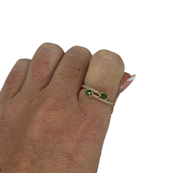 Emerald Baguette & Diamond Wrap Ring