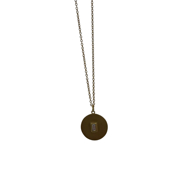 Diamond Baguette Disc Pendant Necklace