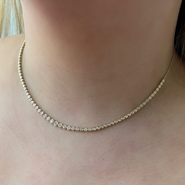 Lab-Grown Graduated Round Bezel Necklace