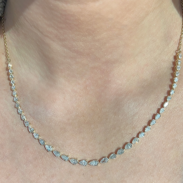 Lab-Grown E/W Pear Halfway Tennis Necklace on neck