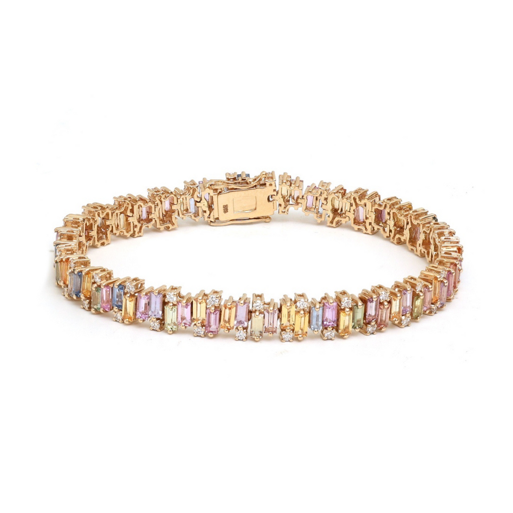 Pastel Rainbow Sapphire Baguette Tennis Bracelet