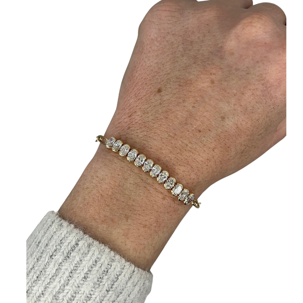 Lab-Grown Bezel Oval Halfway Tennis Paperclip Bracelet
