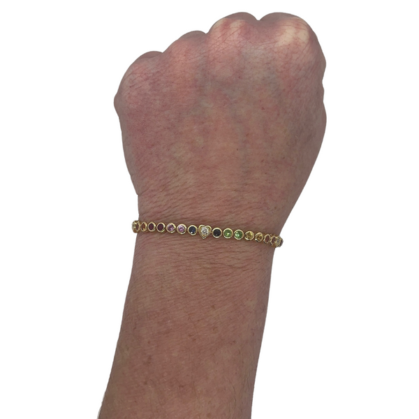 Rainbow Sapphire & Diamond Heart Bezel Tennis Bracelet
