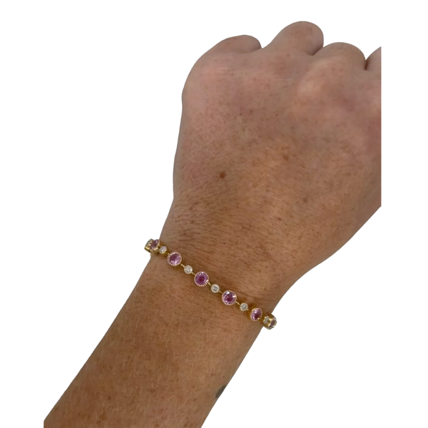 Negative Space Milgrain Bezel Pink Sapphire & Diamond Bracelet