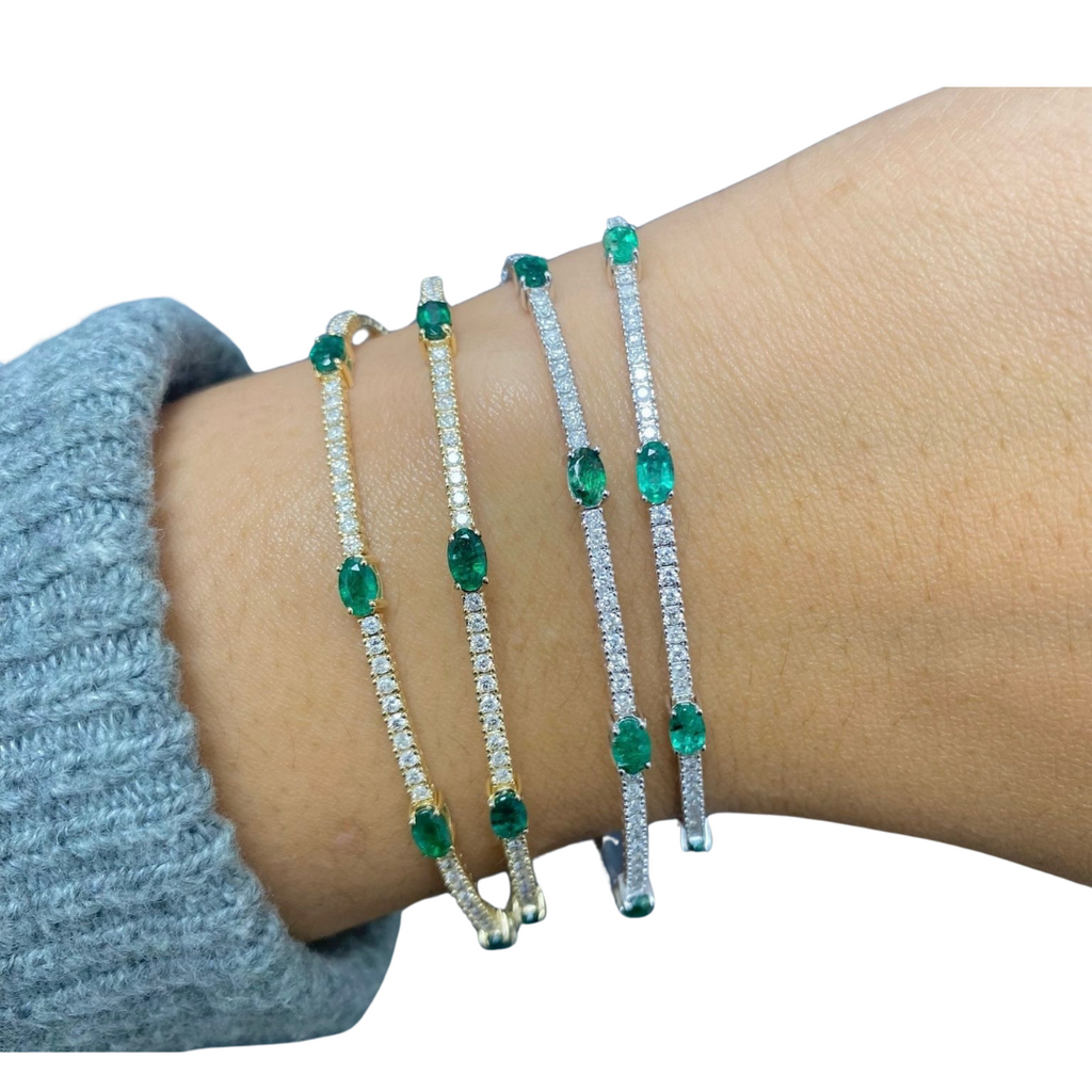 Diamond & Oval Shaped Emerald Gemstone Bangle