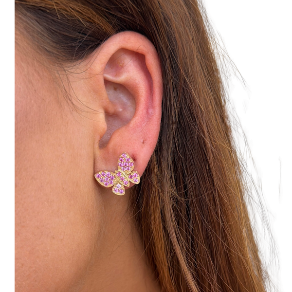 Pink Sapphire Butterfly Stud Earrings