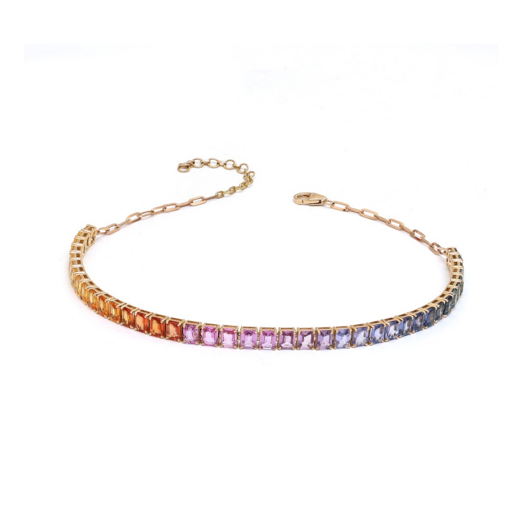 Halfway Tennis Rainbow Sapphire Choker Necklace