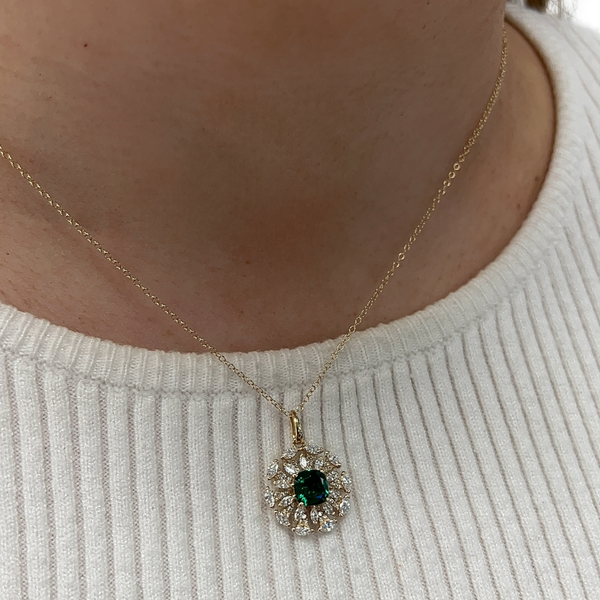 Lab-Grown Diamond & Emerald Pendant Necklace