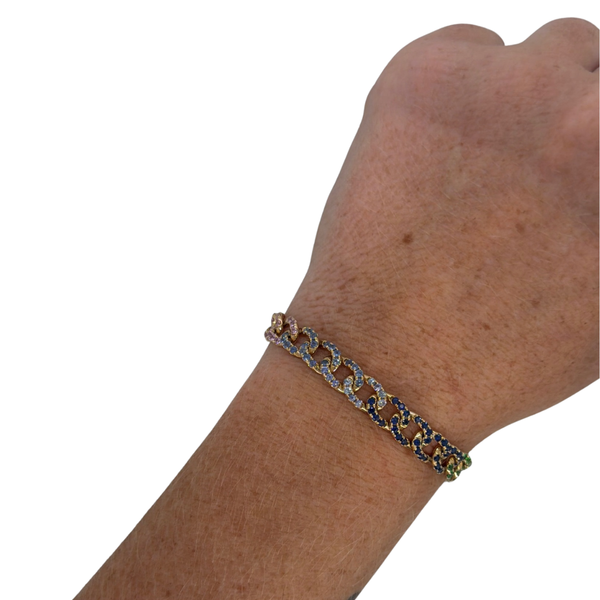 Rainbow Sapphire & Topaz Cuban Chain Bracelet