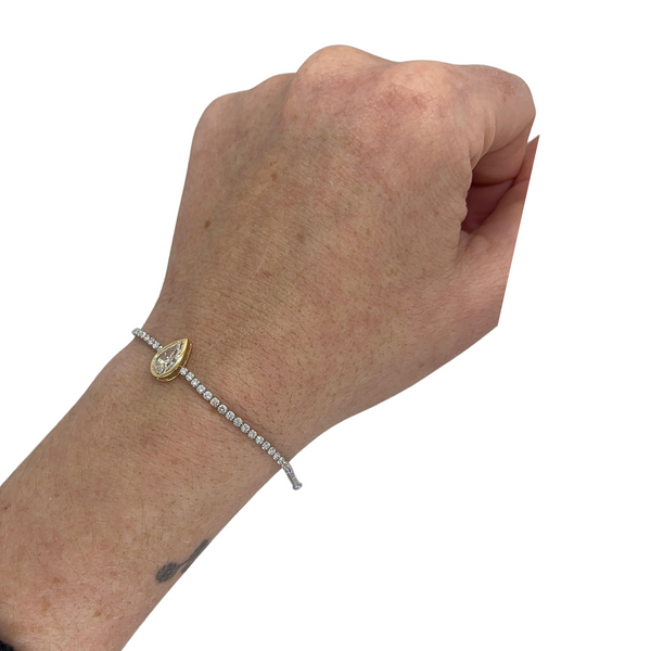 Lab-Grown Bezel Pear Pendant Tennis Bracelet