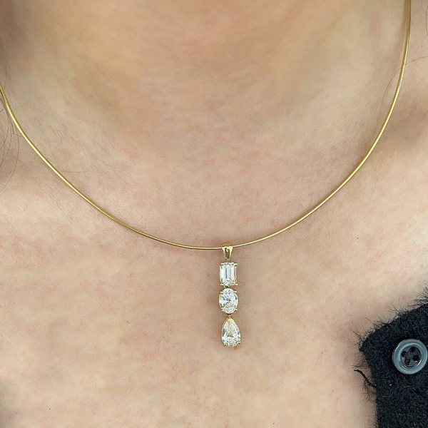 Lab-Grown Multi-Shape Pendant Omega Choker Necklace on neck
