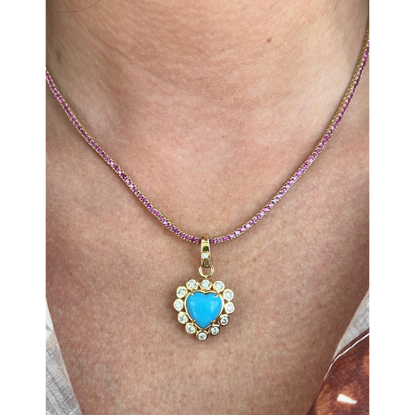 Lab-Grown Diamond Halo Turquoise Heart Charm