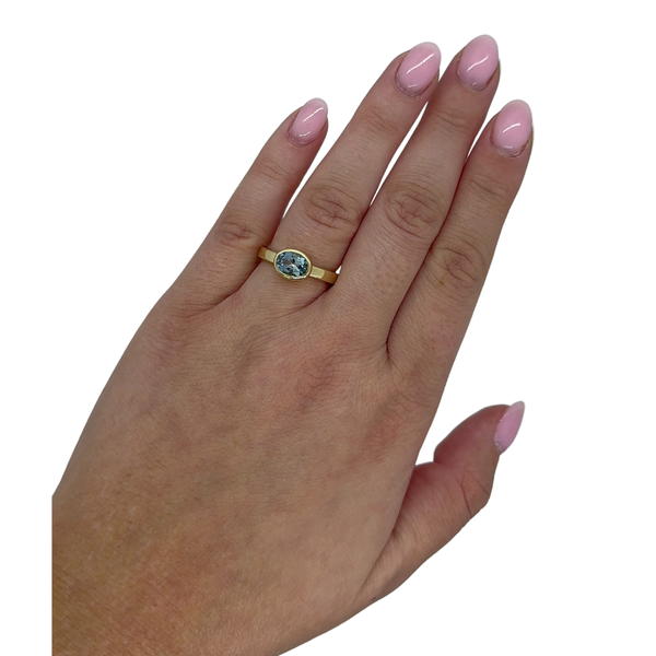 Oval Aquamarine Bezel Set Ring