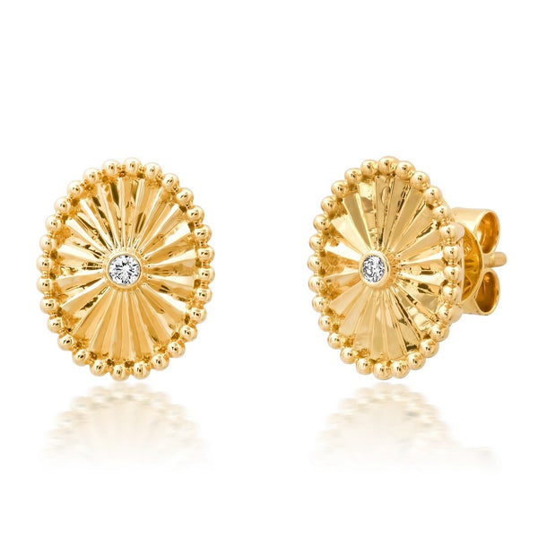 Fluted Disc & Diamond Studs