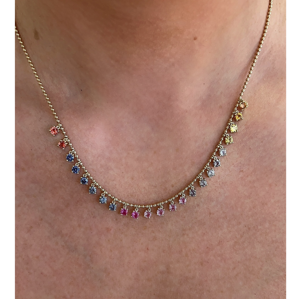 Lab-Grown Multi-Sapphire Beaded Necklace