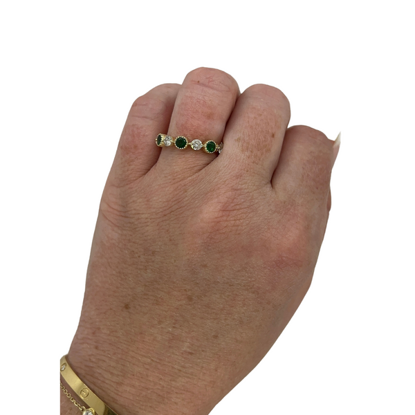 Alternating Milgrain Bezel Emerald & Diamond Bubble Band