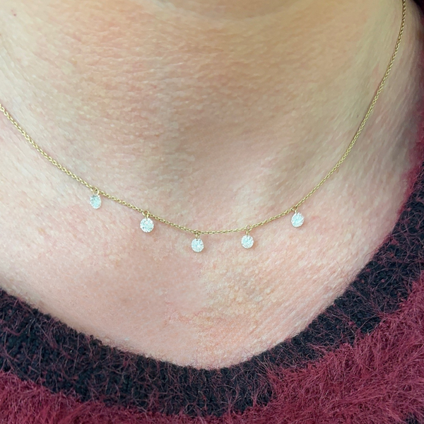 Lab-Grown Round Brilliant Cut Diamond Drilled Necklace on neck
