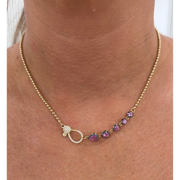 Black Rhodium Pink Sapphire & Diamond Carabiner Necklace