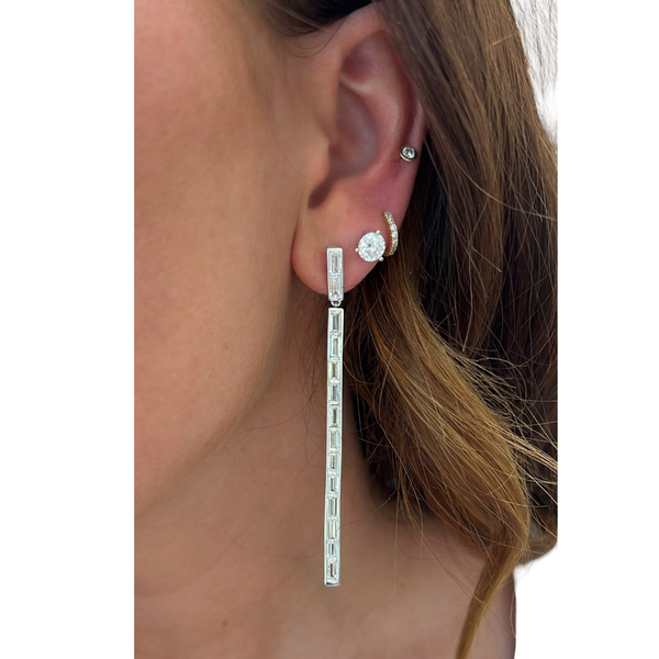 Lab-Grown N/S Baguette Dangle Earrings in ear
