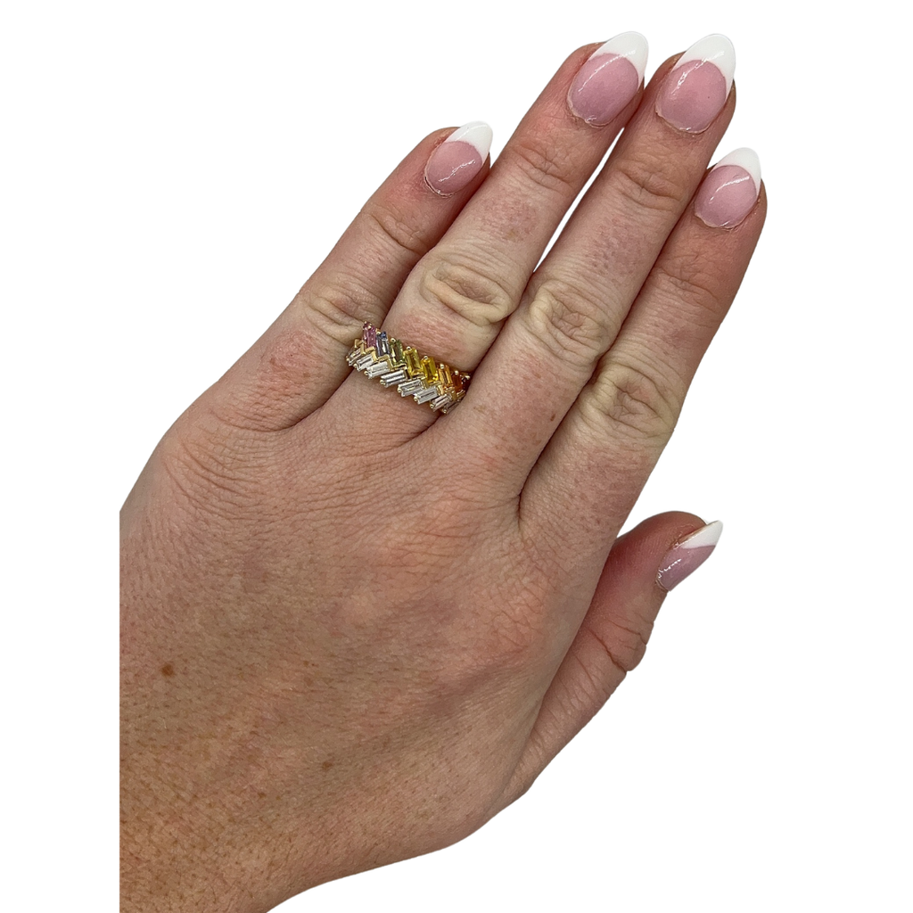 Multi-Color Sapphire & Lab-Grown Baguette Diamond Band