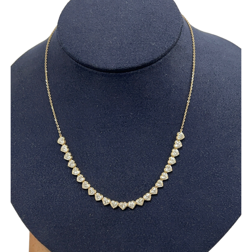 Lab-Grown Bezel Heart Halfway Tennis Necklace