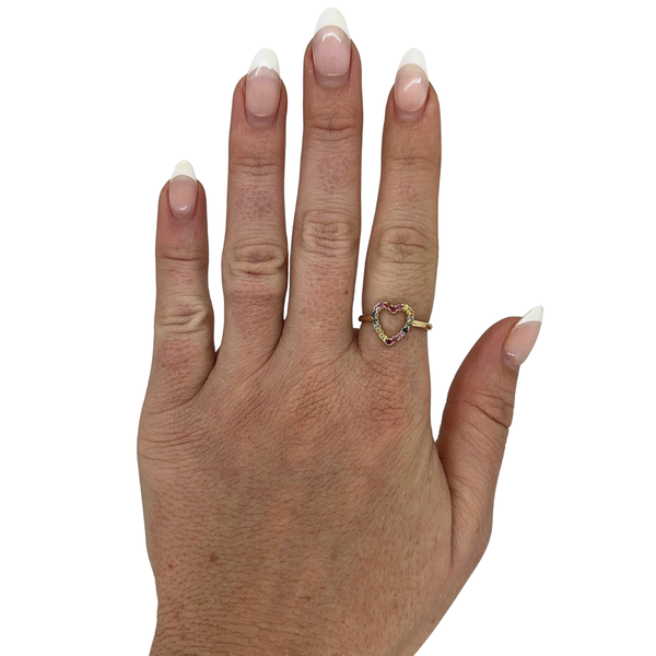 Rainbow Sapphire Open Heart Ring