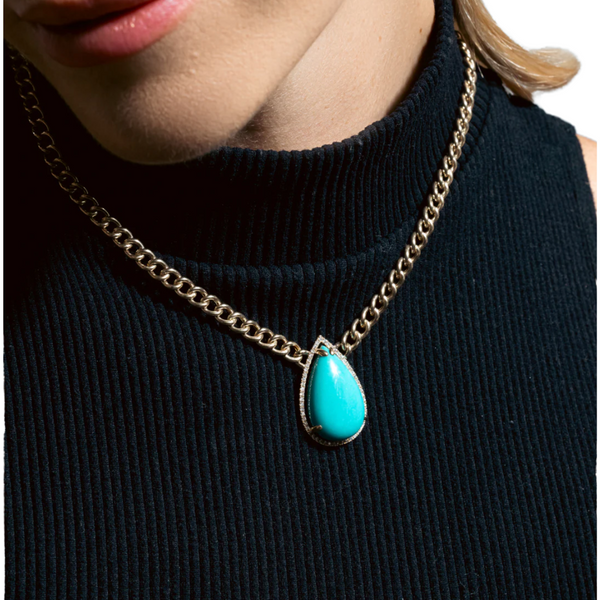 Diamond & Turquoise Curb Chain Necklace