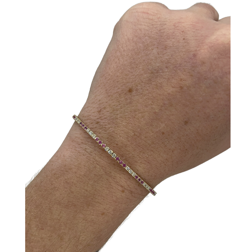 Alternating Pink Sapphire & Diamond Flexi Bangle