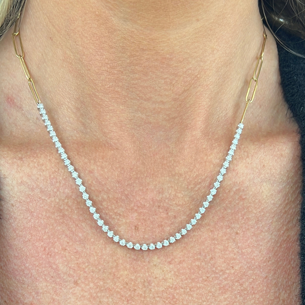 Two-Tone Half Paperclip Tennis Necklace