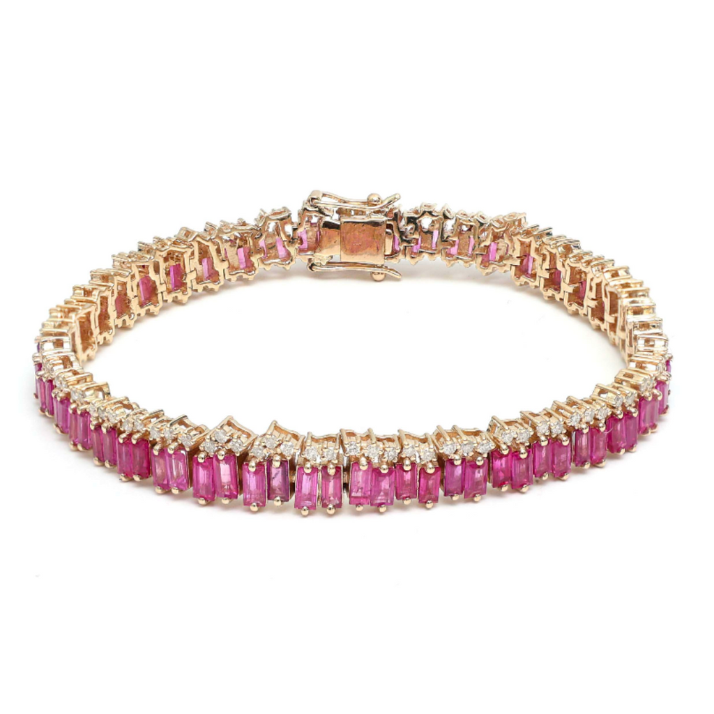 Offset Pink Sapphire Baguette & Diamond Tennis Bracelet