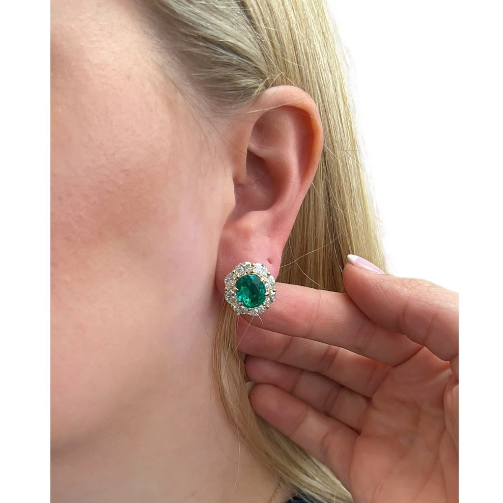 Lab-Grown Oval Emerald Halo Studs