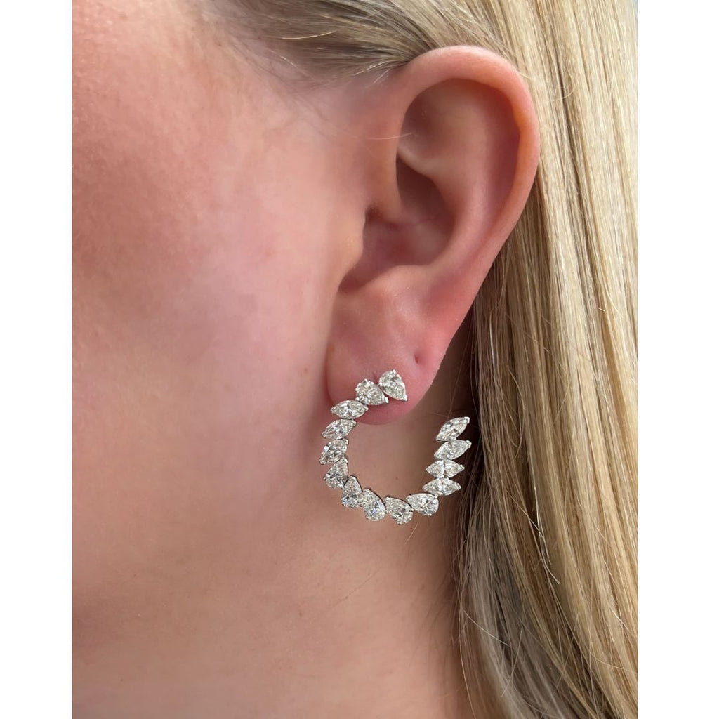 Lab Grown Pear/Marquise Crescent Hoops