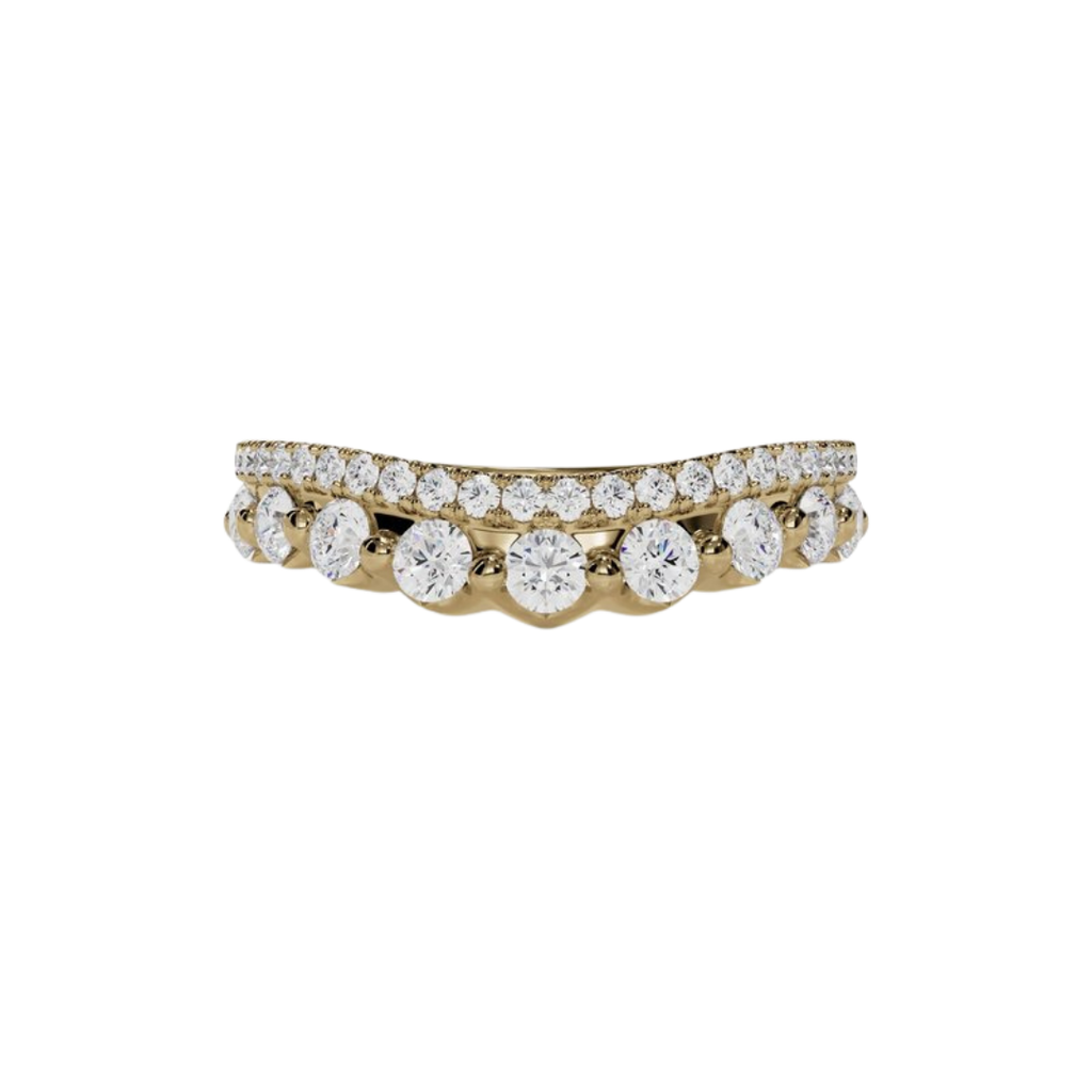 Double Row U-Prong & Pave Curved Diamond Band