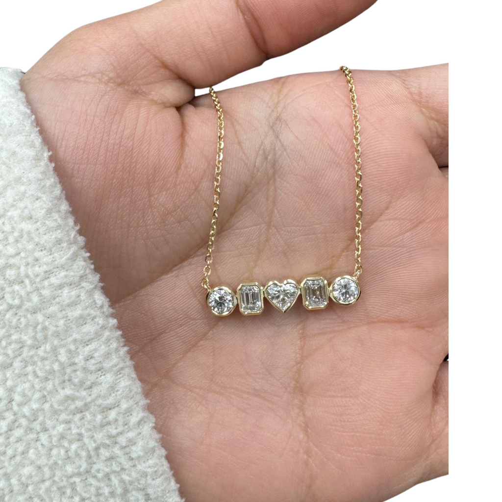 Lab-Grown Mixed Shape Bezel Bar Necklace