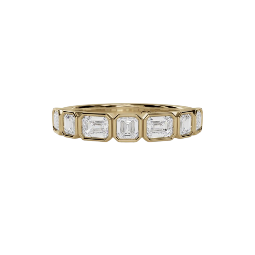 Bezel Set Emerald & Asscher Cut Diamond Band