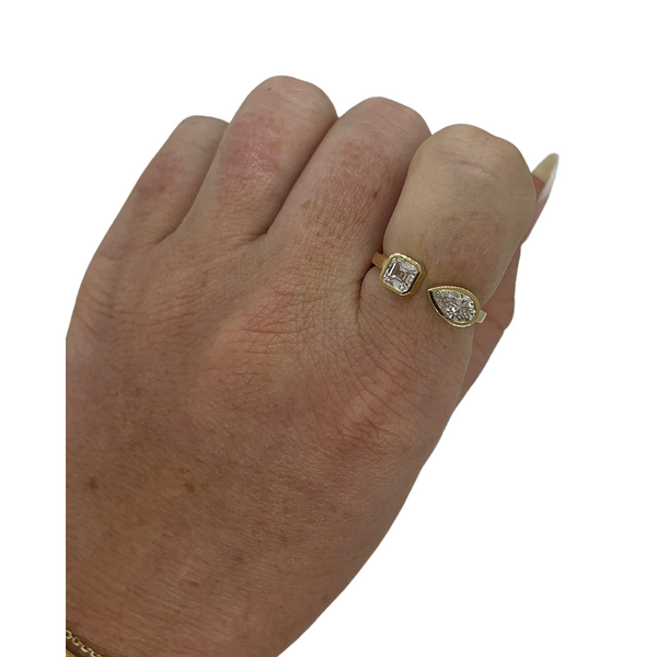 Lab-Grown Bezel Pear & Asscher Bypass Ring