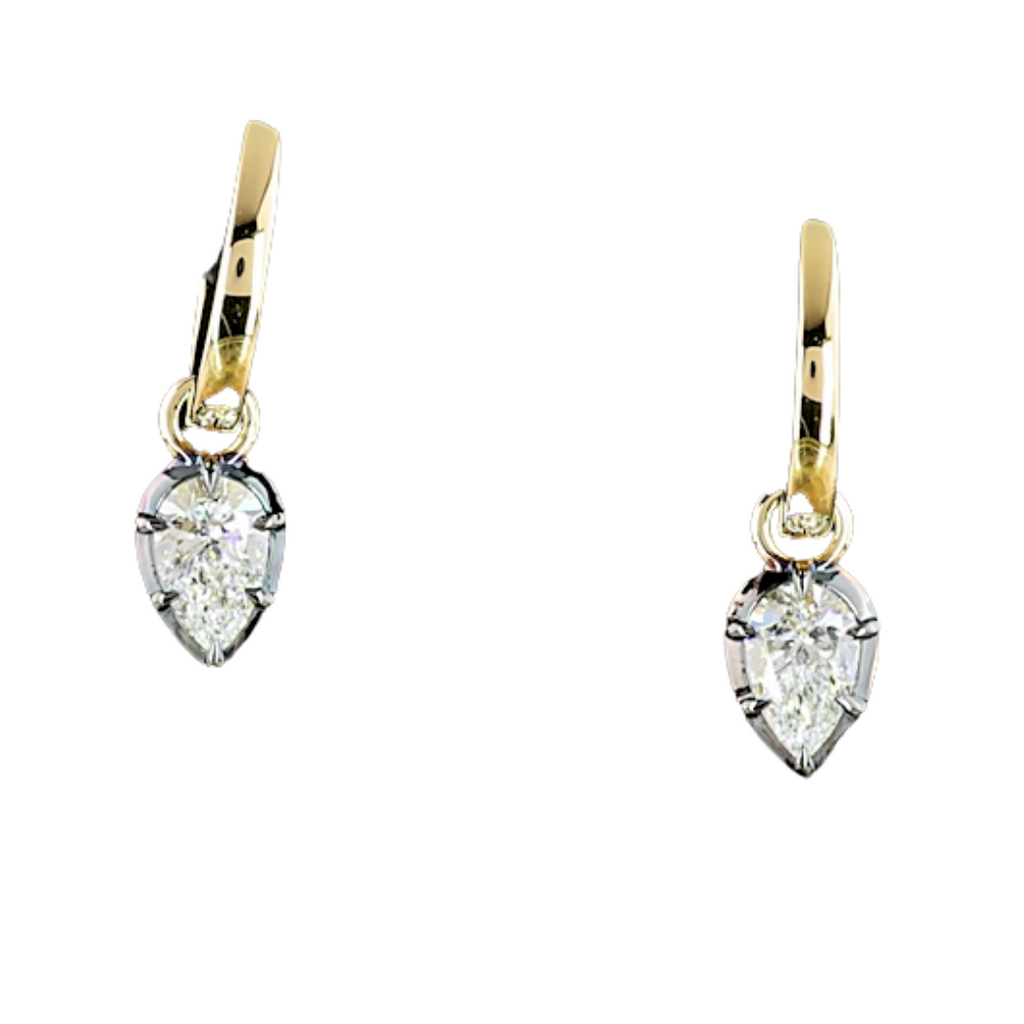Lab-Grown Bezel Two Tone Pear Dangle Huggies