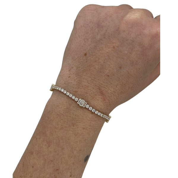 Lab-Grown Triple Baguette Accented Tennis Bracelet on wrist