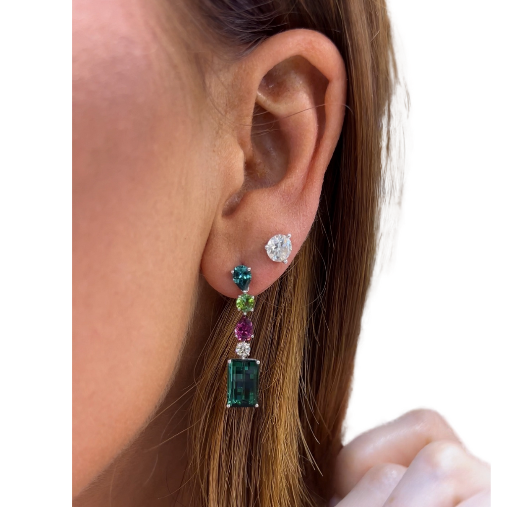 Pink & Green Tourmaline Dangle Earrings