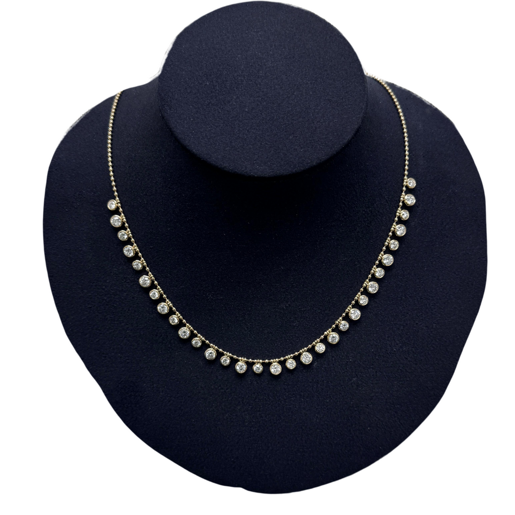 Lab-Grown Round Diamond Bezel Dangle Bead Chain Necklace
