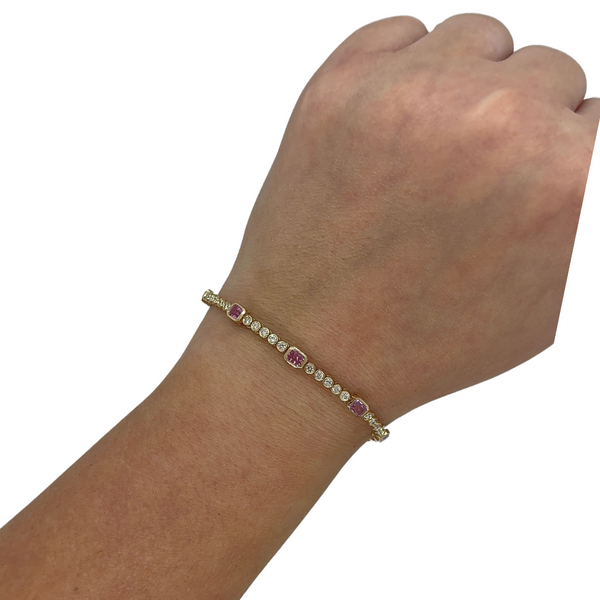 Bezel Pink Sapphire & Diamond Tennis Bracelet