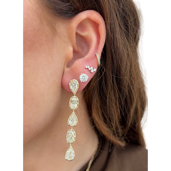 14K Yellow Gold Lab-Grown Diamond Georgian Set Step-Cut Pear & Oval Dangle Earrings in ear