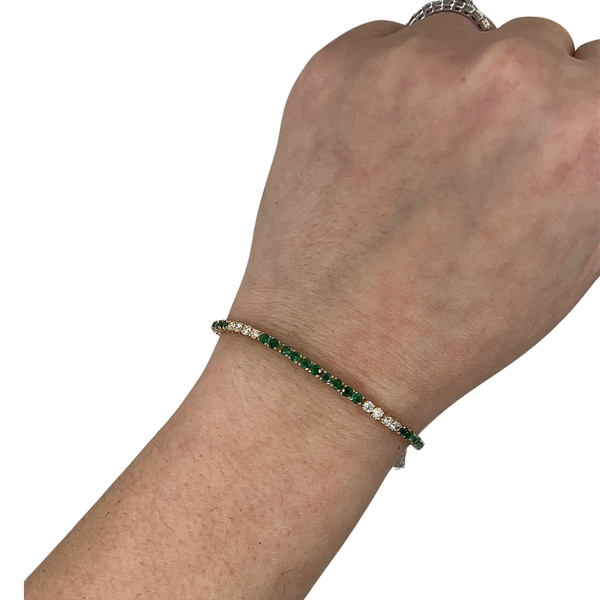 Alternating Round Diamond & Emerald Tennis Bracelet
