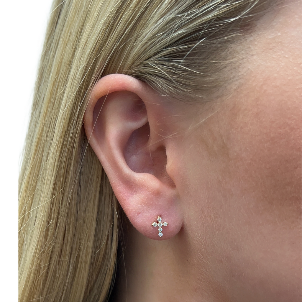 Mini Diamond Cross Stud Earrings