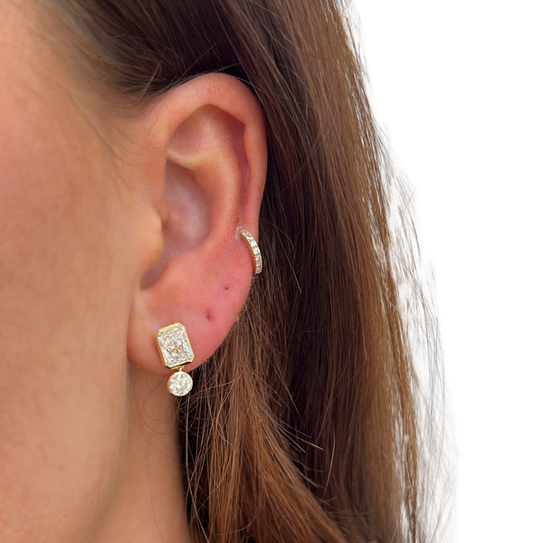 Lab-Grown Bezel Radiant & Round Dangle Studs