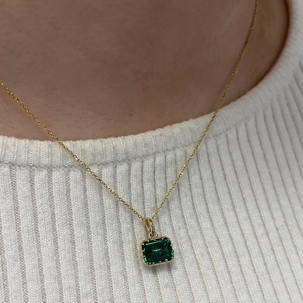 Lab-Grown E/W Edwardian Emerald Pendant Necklace