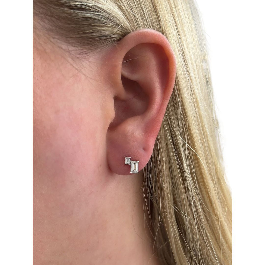 Lab-Grown Double Emerald Cut Diamond Studs