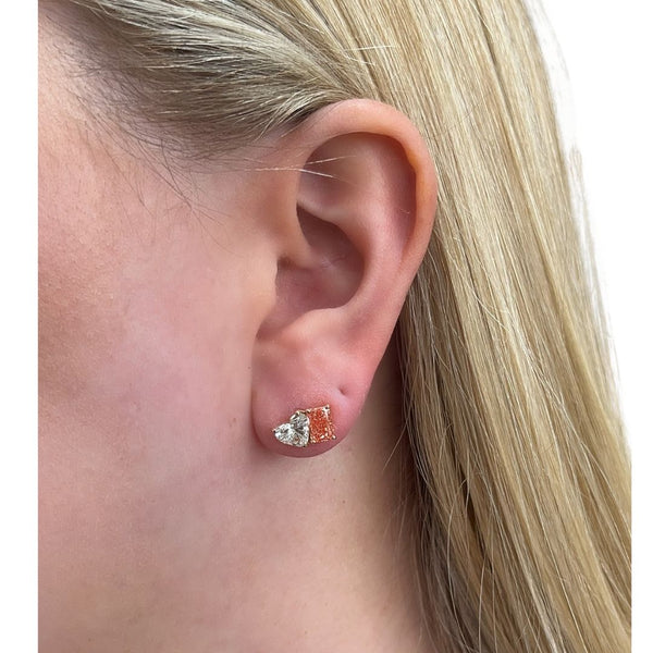 Lab-Grown Toi Et Moi Heart & Pink Diamond Studs