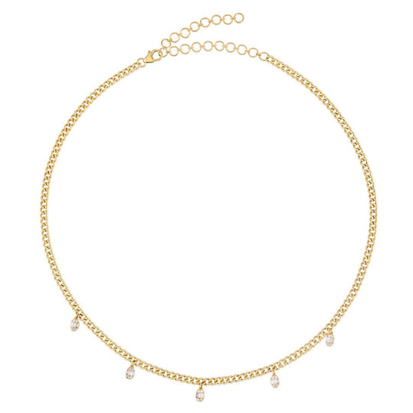 Diamond Baguette Dangle Cuban Chain Necklace