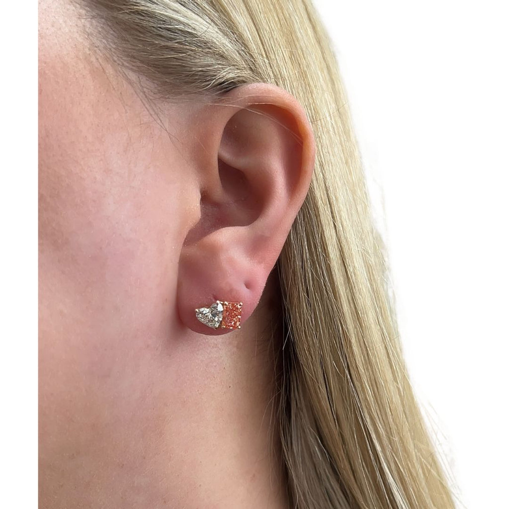 Lab-Grown Toi Et Moi Heart & Pink Diamond Studs